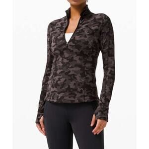 Lululemon Run Briskly 1/2 Zip Rulu Camo Jacquard Black Women's 8 Pulllover